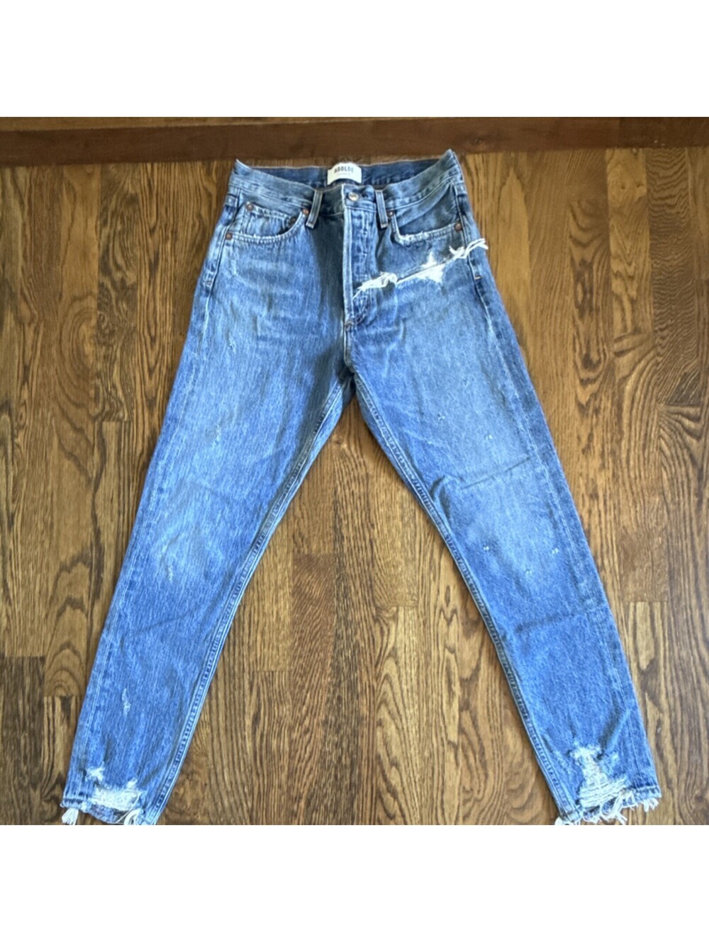 AGOLDE Distressed Frayed Hem Straight Size 25 Blue Denim Jeans for Women